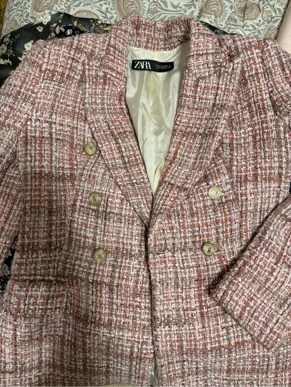ZARA Pink Tweed Double-Breasted Blazer Jacket